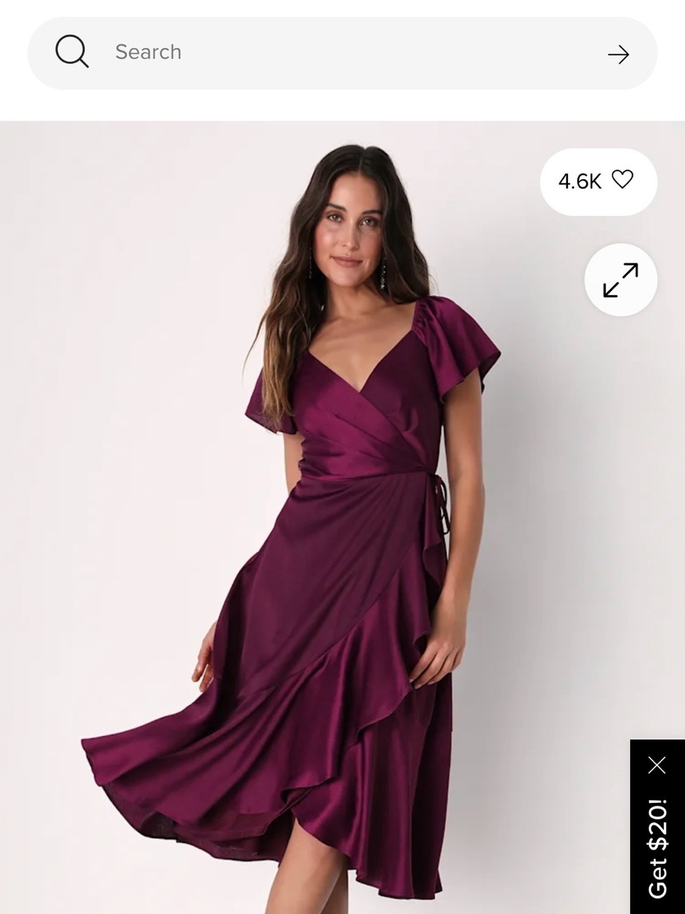Lulu's Plum Wrap Midi Dress with Ruffle Hem
